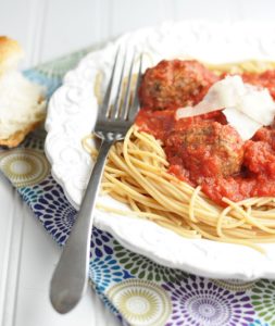 Slow Cooker Bison Meatballs and Whole Grain Spaghetti | Savor The Thyme